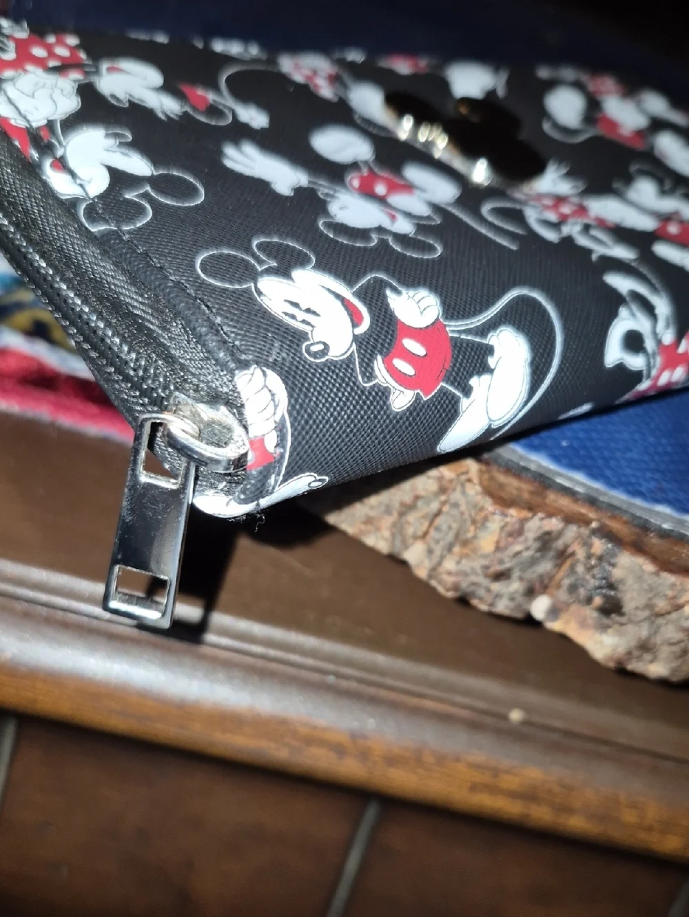 Mickey Mouse From Disney World Black Full Wallet Zip  with Silver Mickey Accent.